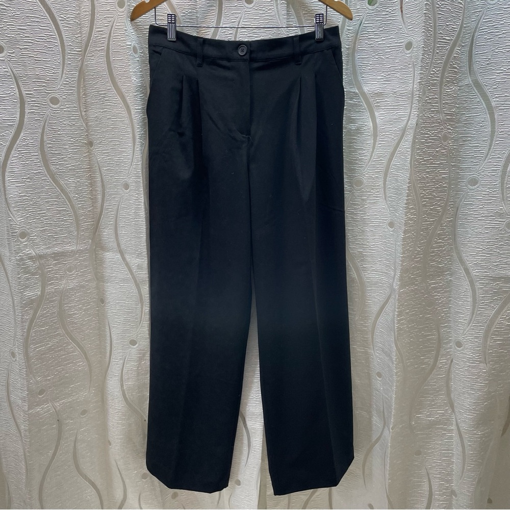 defrost Pleated Wide Leg Trousers Womens Size 11 Black High Rise Elastic